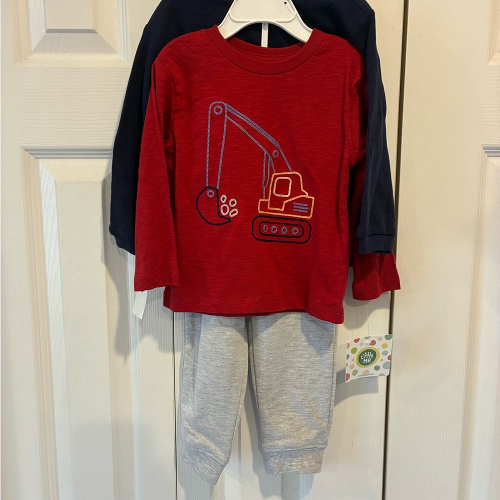 Little Me Red and Gray Kids Matching Set